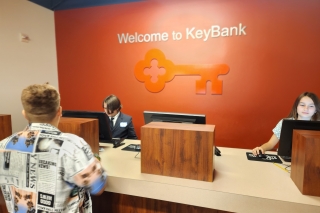 Children working on the set of a bank