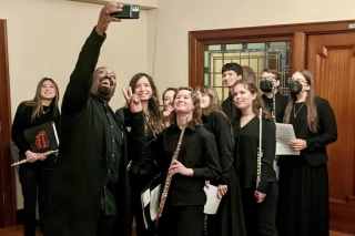 Members of the Metropolitan Youth Symphony taking a selfie