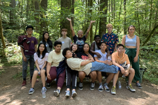 Open School large group of students in a forest