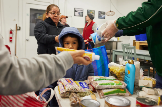 Volunteers at a food pantry