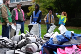 Piles of gloves and vests to be used at a SOLVE cleanup