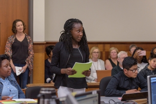 Young woman at mock trial camp