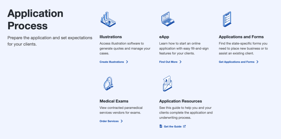 Application Process - Prepare the applications and set expectations for your clients. Illustrations, eApp, Applications and Forms, Medical Exams, Application Resources